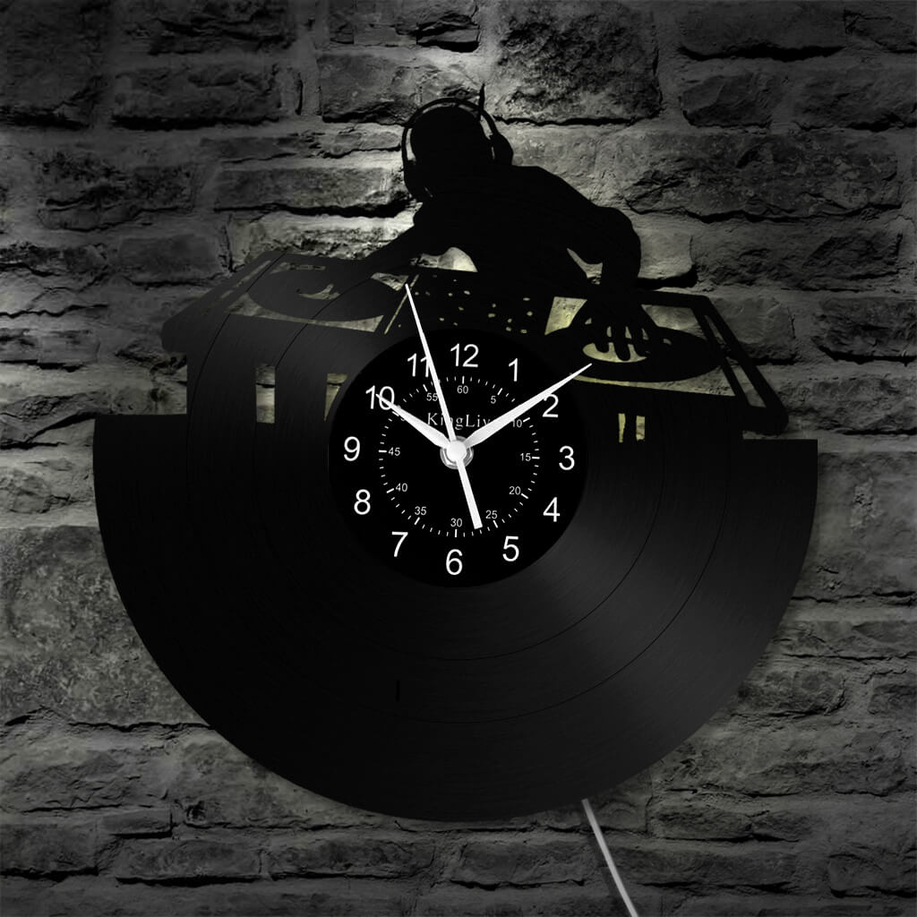 LED Vinyl Wall Clock | Custom DJ Name | 12'' | 0261WPB