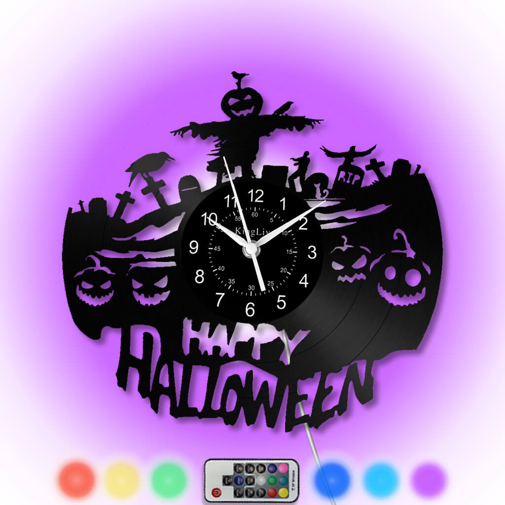 Halloween Vinyl Record Clock with LED Light | 12'' Wall Decoration ...