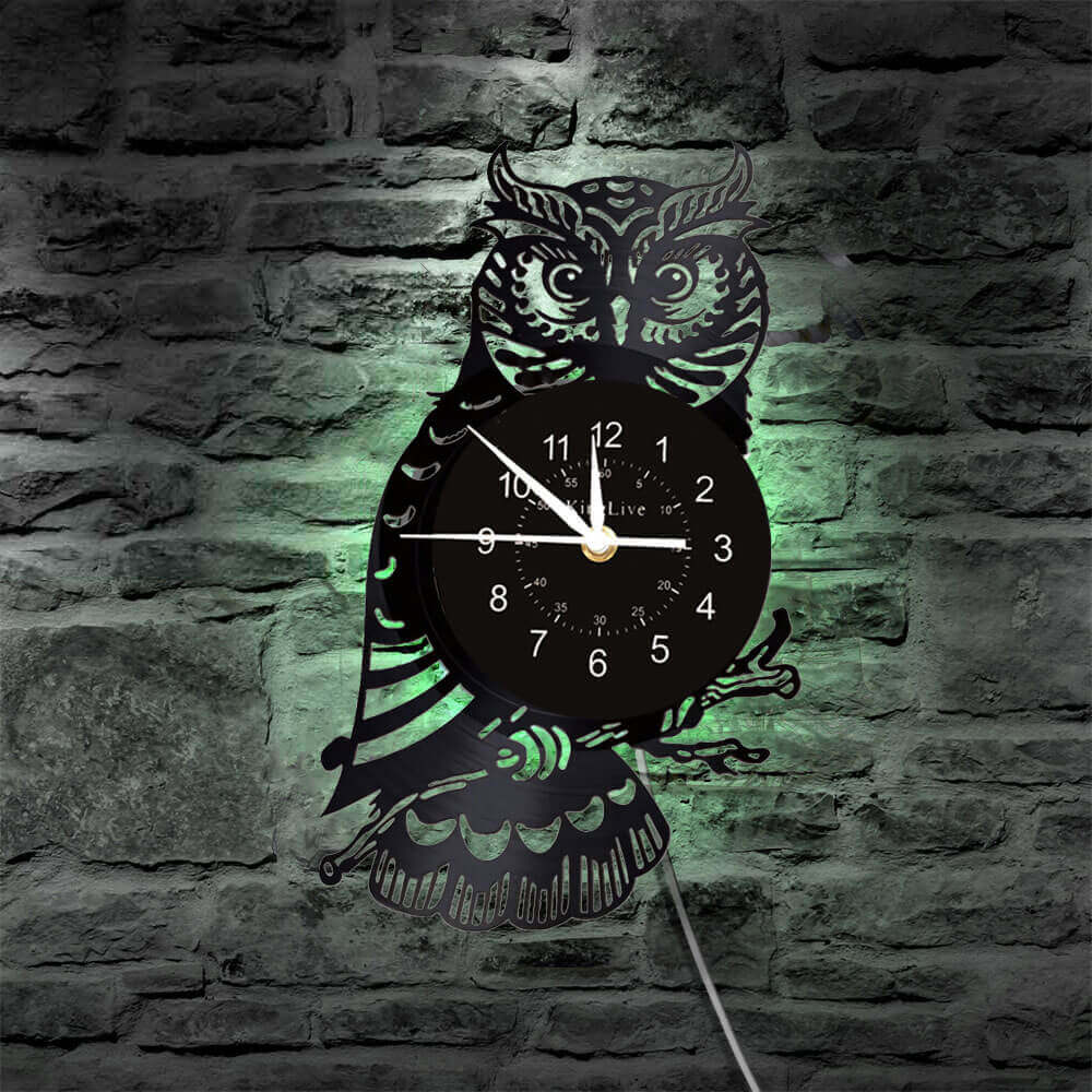 LED Owl Vinyl Record Wall Clock