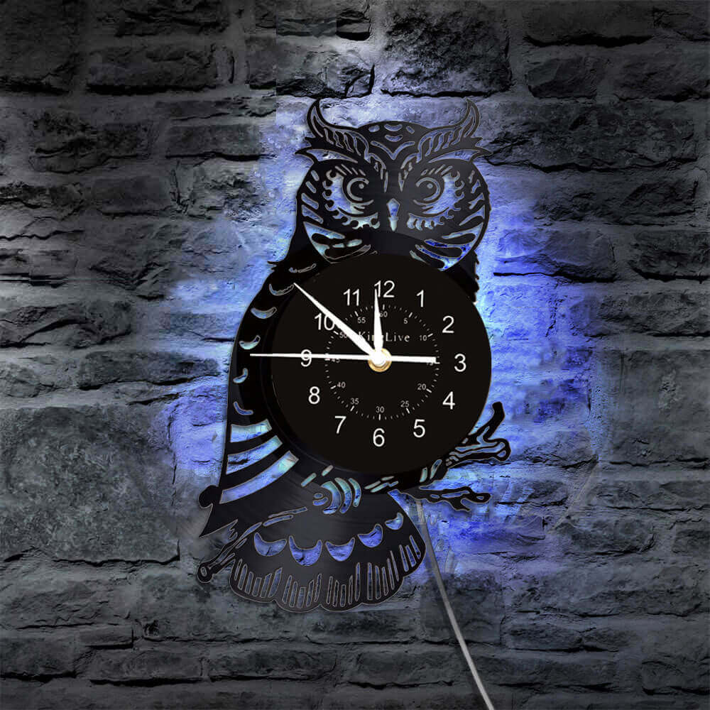 LED Owl Vinyl Record Wall Clock