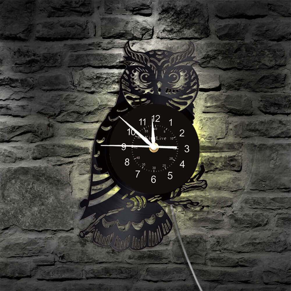 LED Owl Vinyl Record Wall Clock