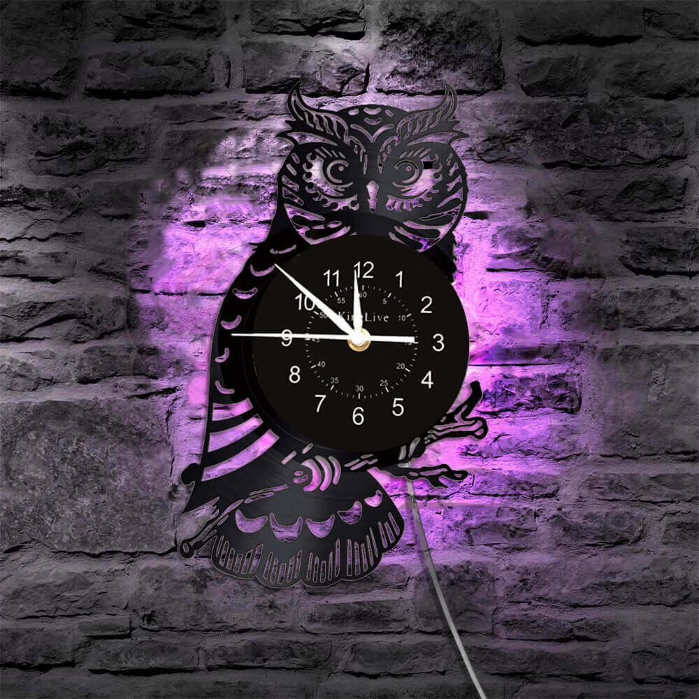 LED Owl Vinyl Record Wall Clock