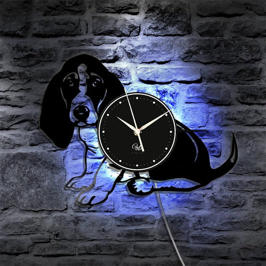 Dog LED Vinyl Wall Clock Record Clock Wall Decor Art Black