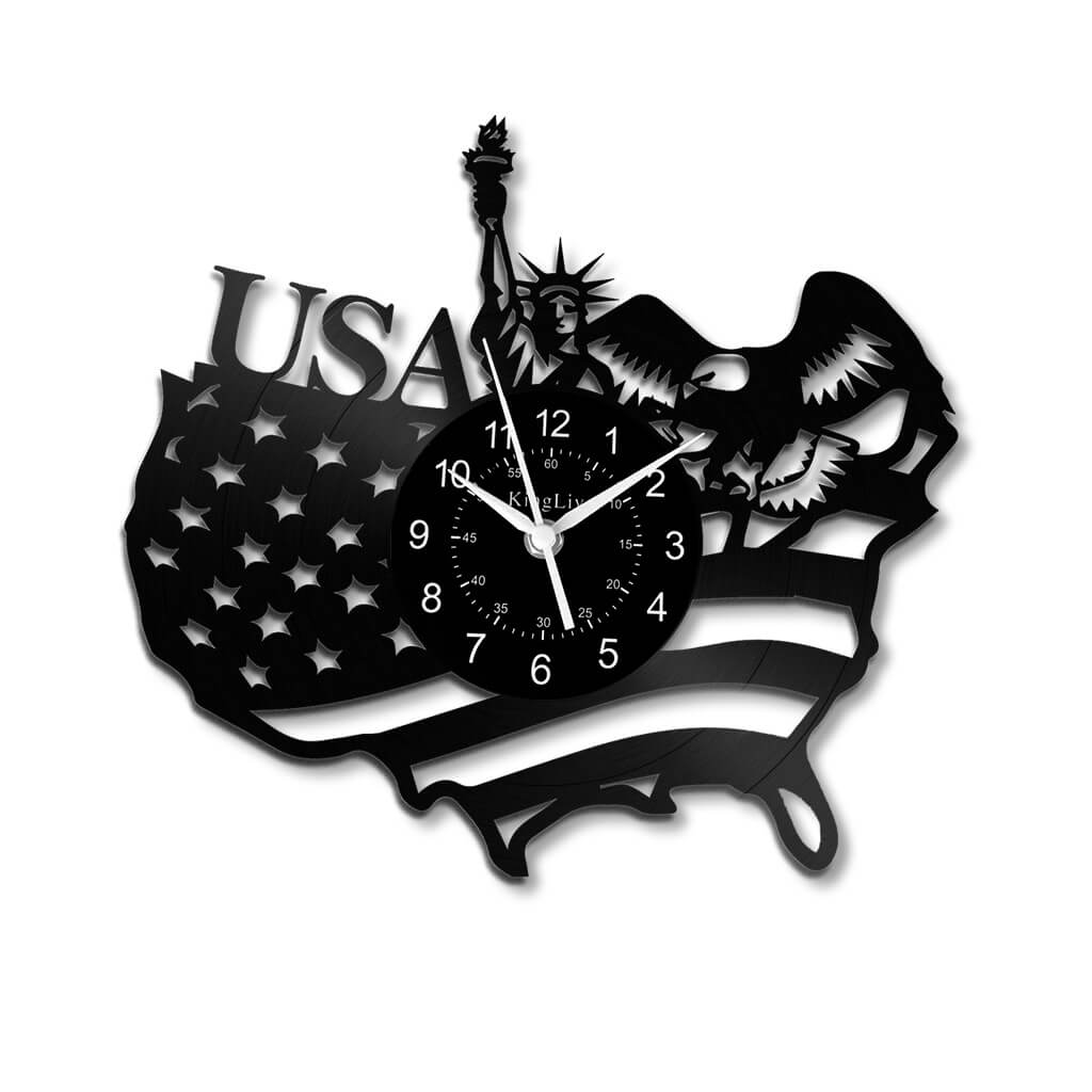 LED Vinyl Wall Clock | American Flag Statue of Liberty | 12'' | 0231WPB