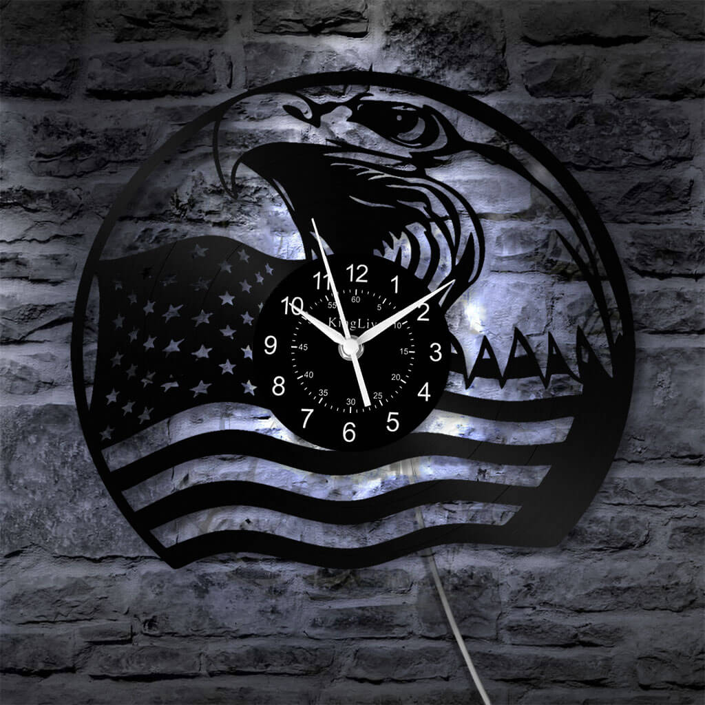 LED Vinyl Wall Clock | Eagle American Flag | 12'' | 0209WPB
