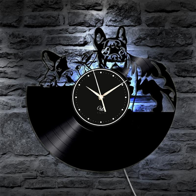 Dog LED Vinyl Wall Clock Record Clock Wall Decor Art Black
