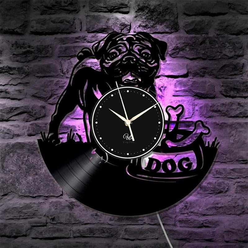 Dog LED Vinyl Wall Clock Record Clock Wall Decor Art Black