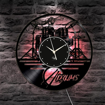 Drum LED Vinyl Wall Clock Record Clock Wall Decor Art Black