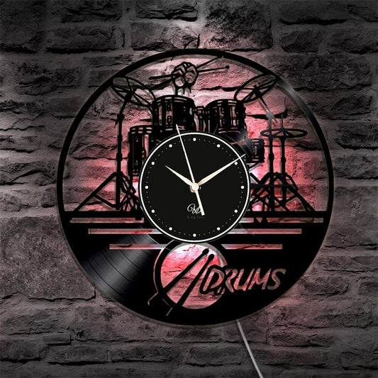 Drum LED Vinyl Wall Clock Record Clock Wall Decor Art Black