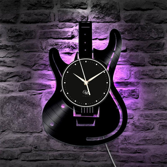 Guitar LED Vinyl Wall Clock Record Clock Wall Decor Art Black