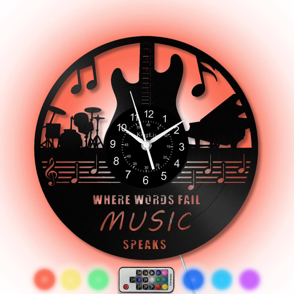 LED Vinyl Wall Clock | Guitar Music | 12''