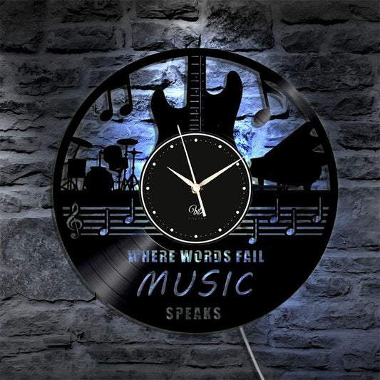 Guitar LED Vinyl Wall Clock Record Clock Wall Decor Art Black