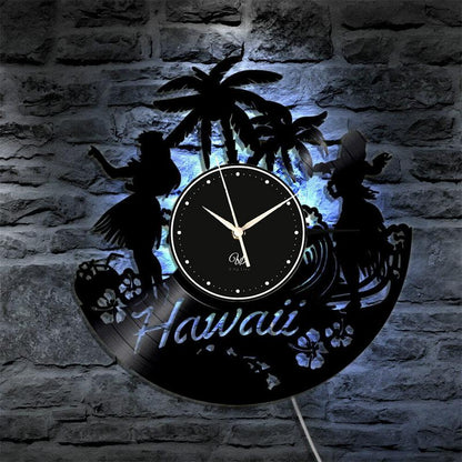 Hawaii Girl LED Vinyl Wall Clock Record Clock Wall Decor Art Black