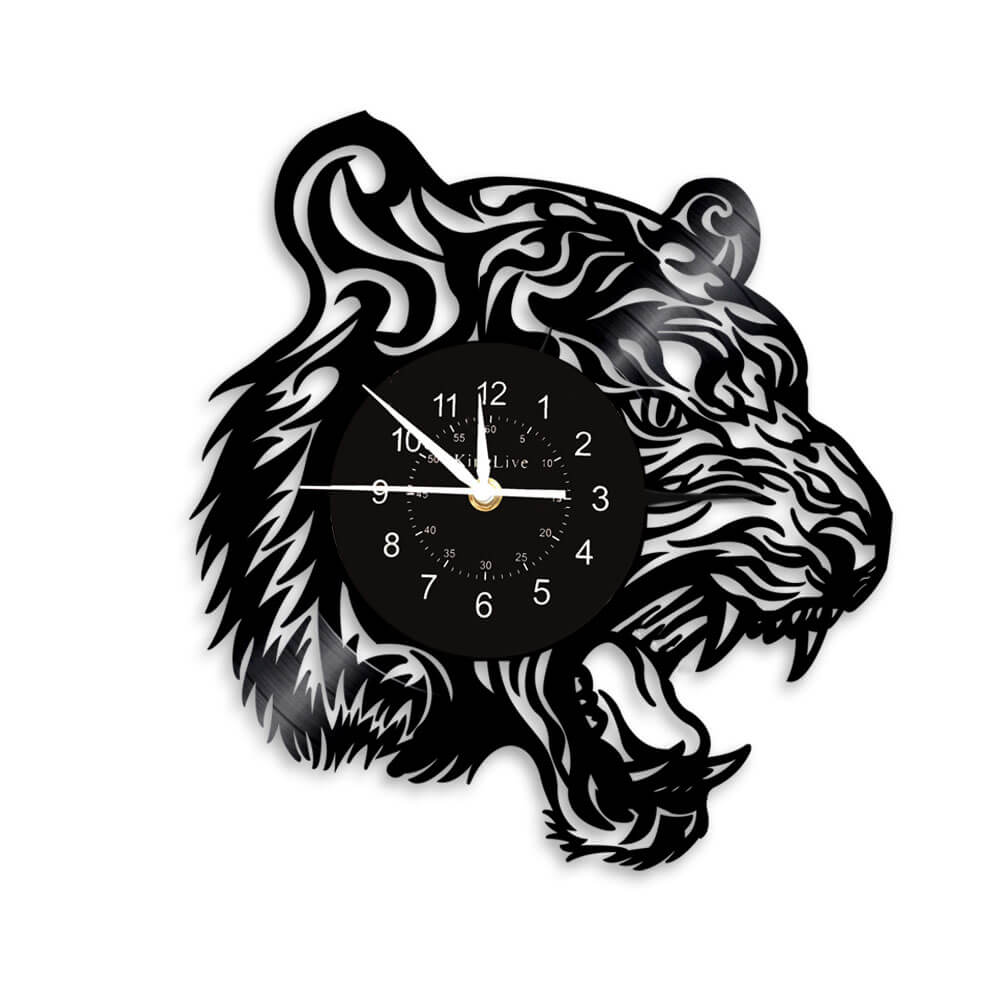 Tiger Black Vinyl Record Wall Clock