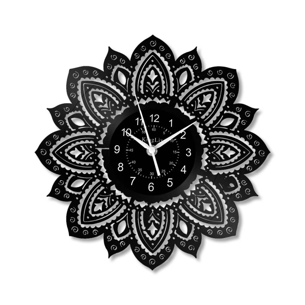 LED Vinyl Wall Clock | Lotus Flower Mandala Ornament | 12''