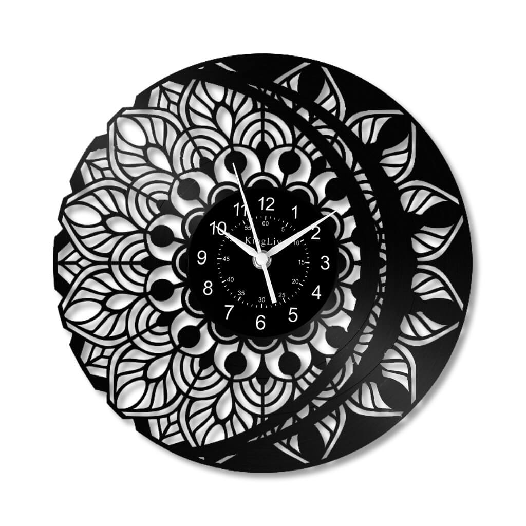 LED Vinyl Wall Clock | Lotus Flower Mandala Ornament | 12''