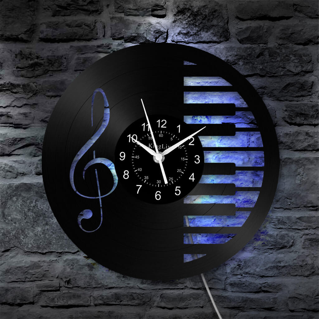 LED Vinyl Wall Clock | Piano Music Note | 12''