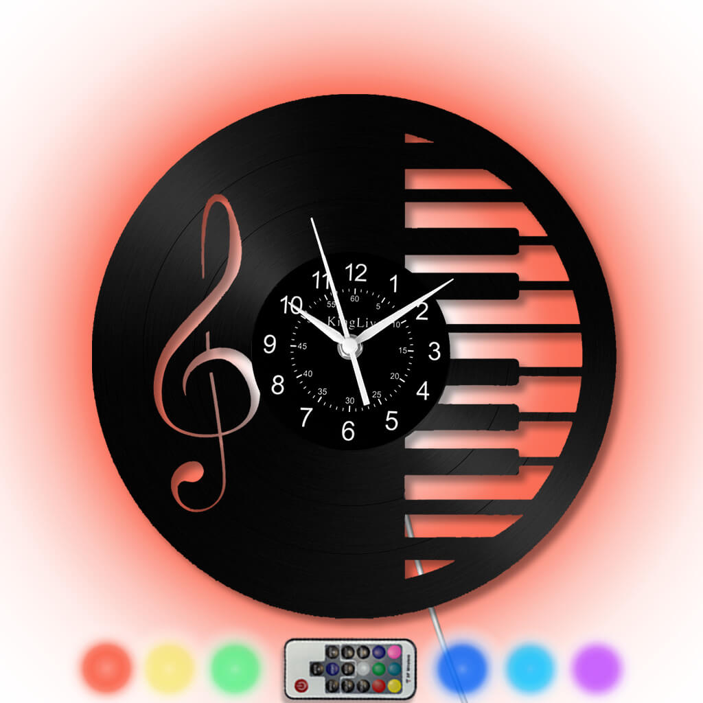 LED Vinyl Wall Clock | Piano Music Note | 12''