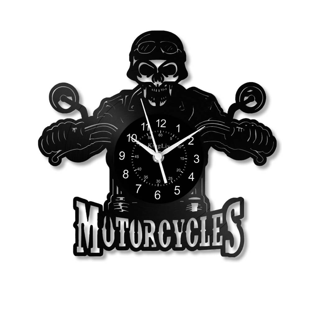 LED Vinyl Wall Clock | Motorcycle Skull | 0110WPB