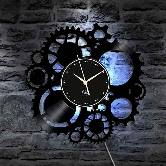 Steampunk LED Vinyl Wall Clock Record Clock Wall Decor Art Black