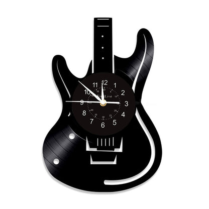 Guitar Black Vinyl Record Wall Clock