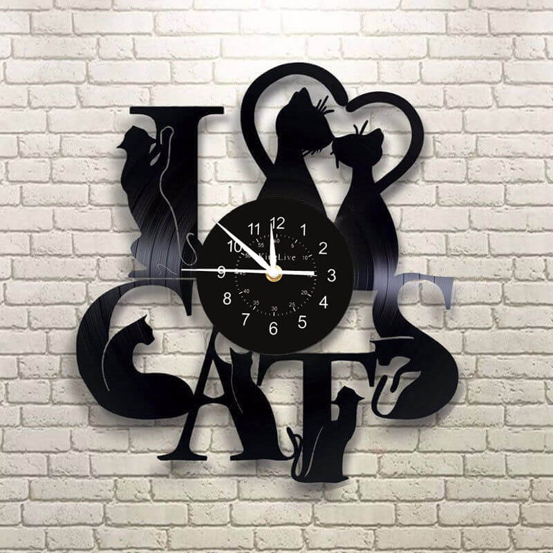 Black Cat Vinyl Record Wall Clock