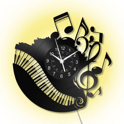 Music Piano Led Vinyl Record Wall Clock
