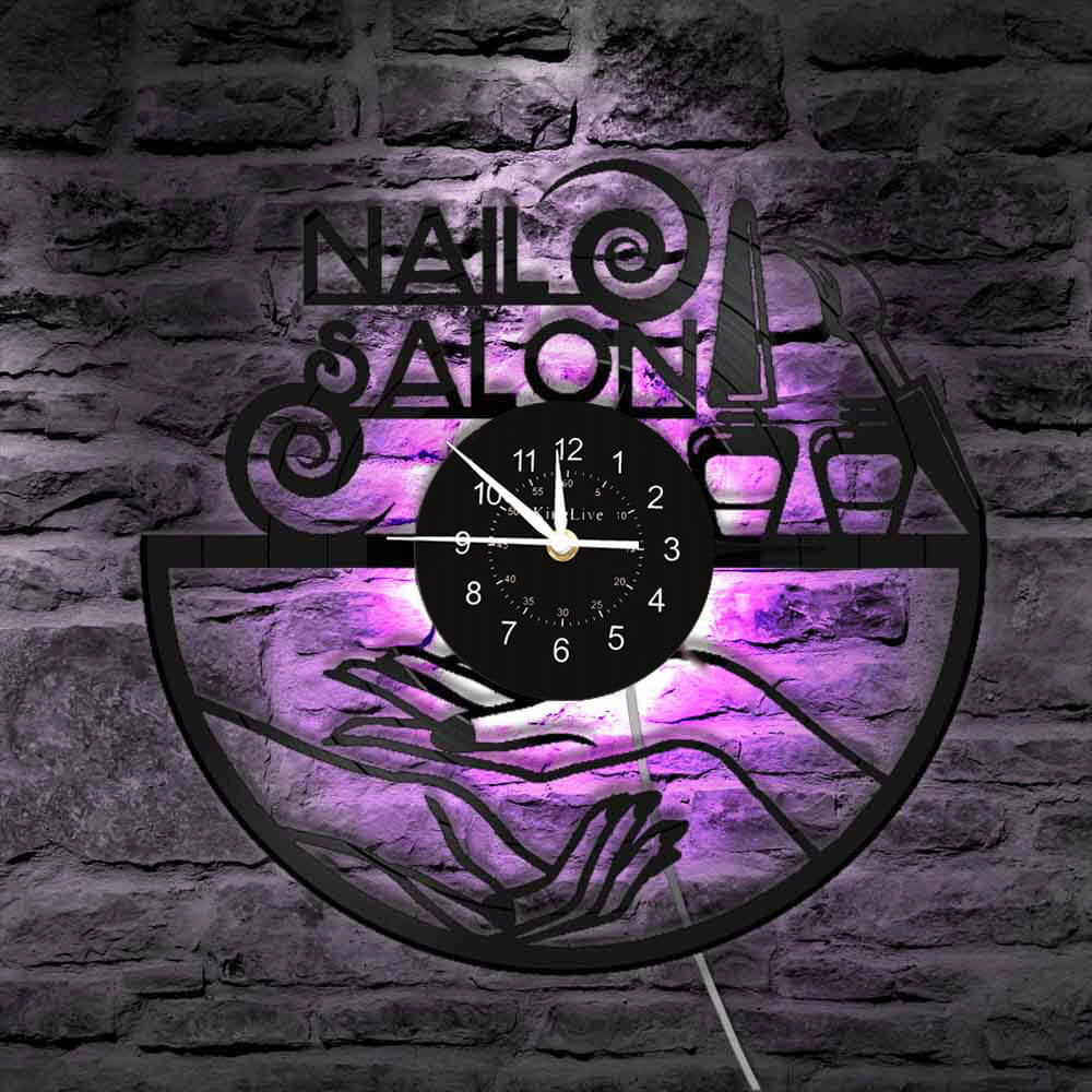 Nail Salon Led Vinyl Record Wall Clock
