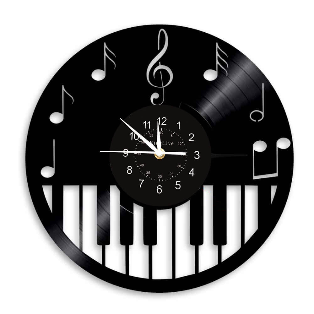 Piano Music Black Vinyl Record Wall Clock