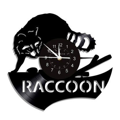 Raccoon Dog Fox Black Vinyl Record Wall Clock