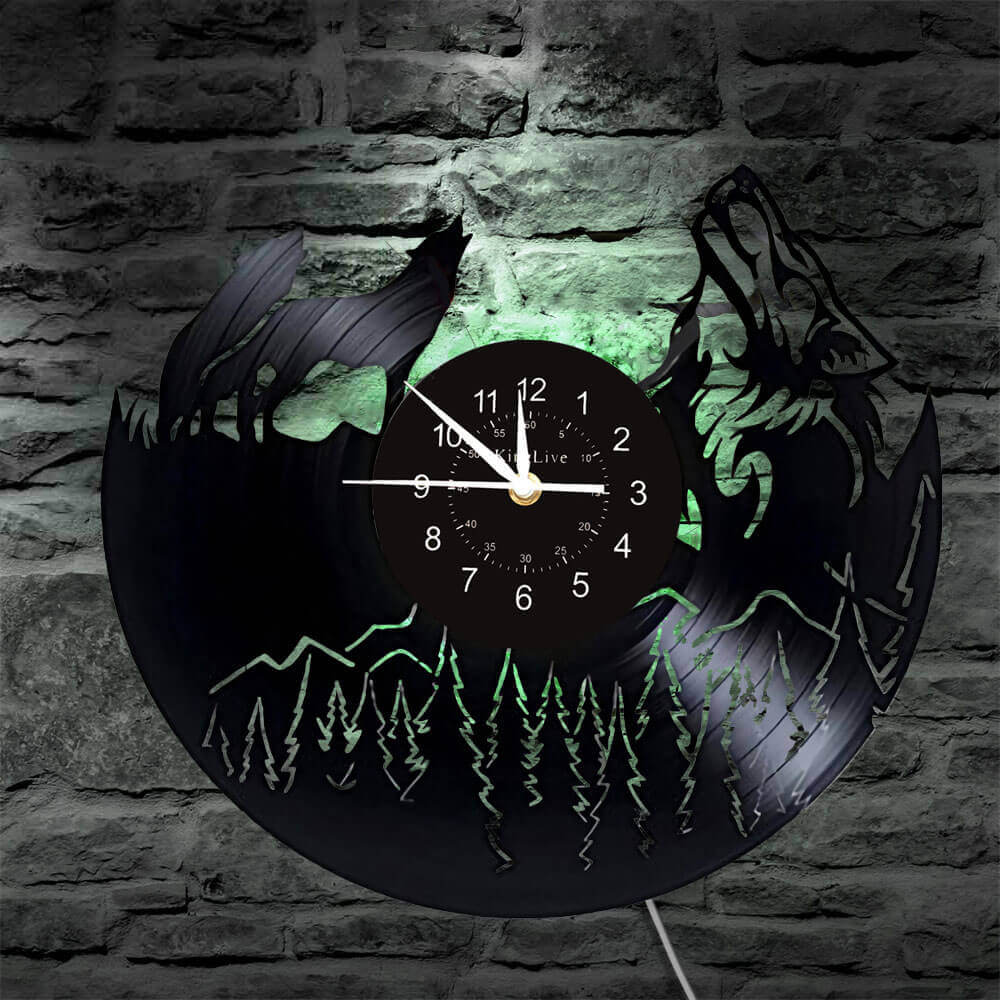LED Wolf Vinyl Record Wall Clock