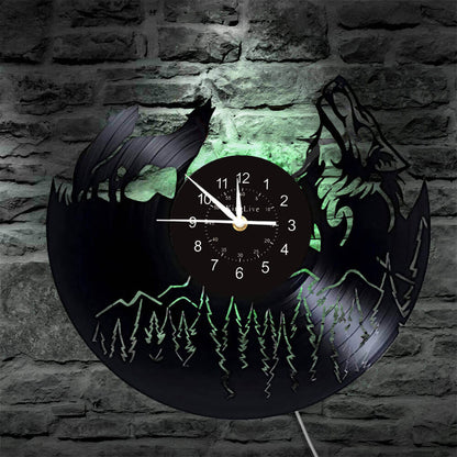 LED Wolf Vinyl Record Wall Clock