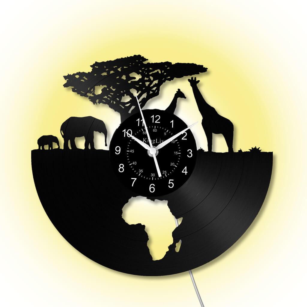 LED Vinyl Wall Clock | Africa Animals | 12'' | 0296WPB
