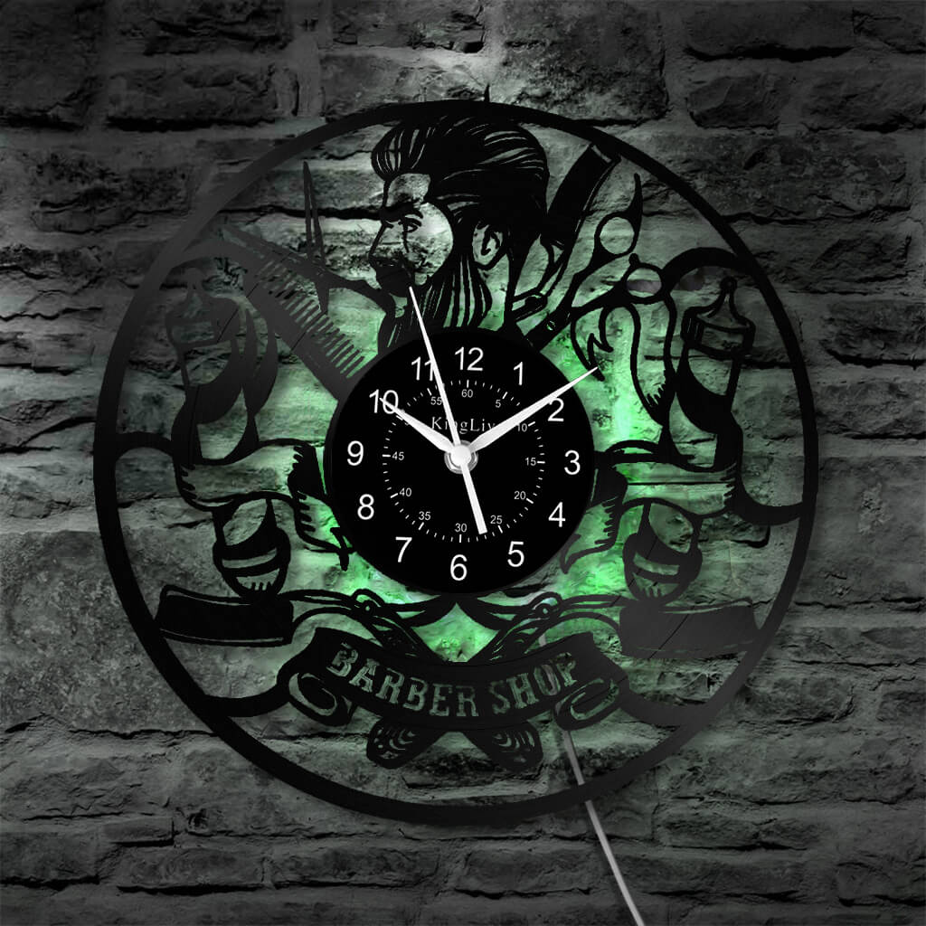 LED Vinyl Wall Clock | Barber Shop | 12'' | 0011WPB