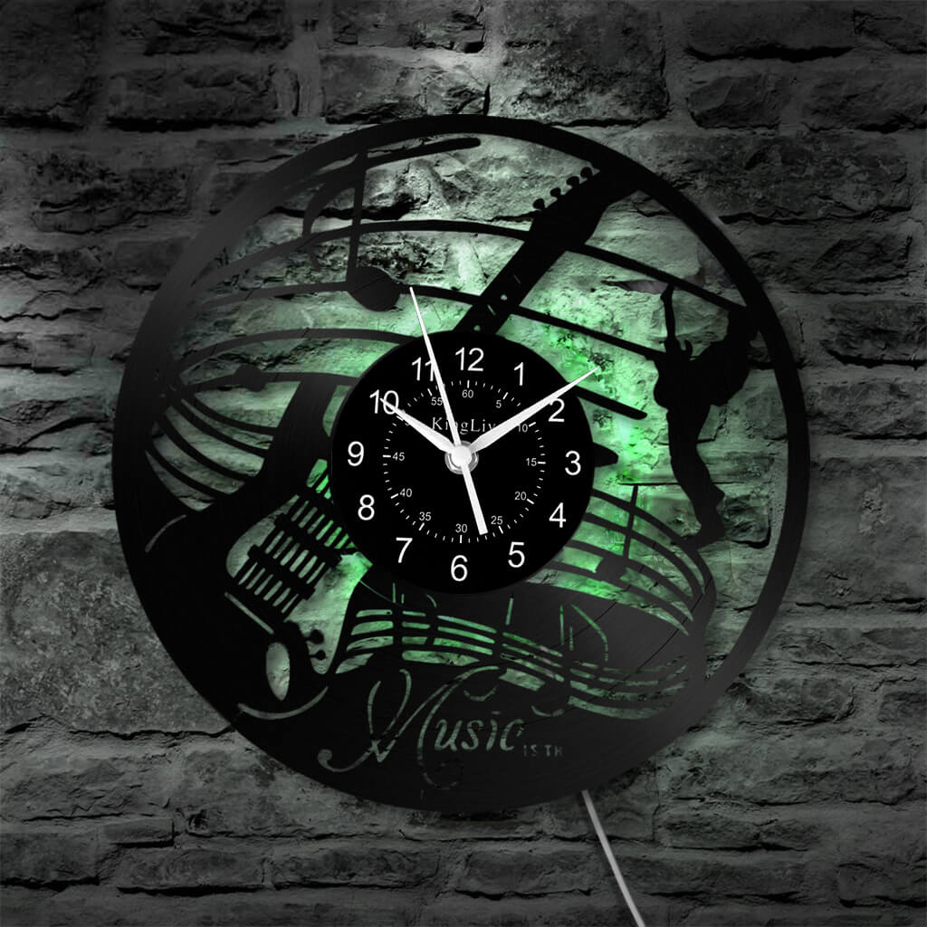 LED Vinyl Wall Clock | Guitar Music | 12''