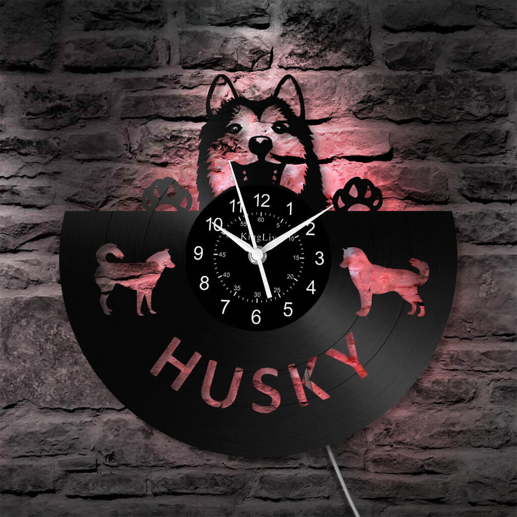 LED Vinyl Wall Clock | Husky Dog | 12'' | 0242WPB