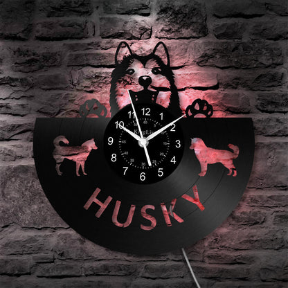 LED Vinyl Wall Clock | Husky Dog | 12'' | 0242WPB