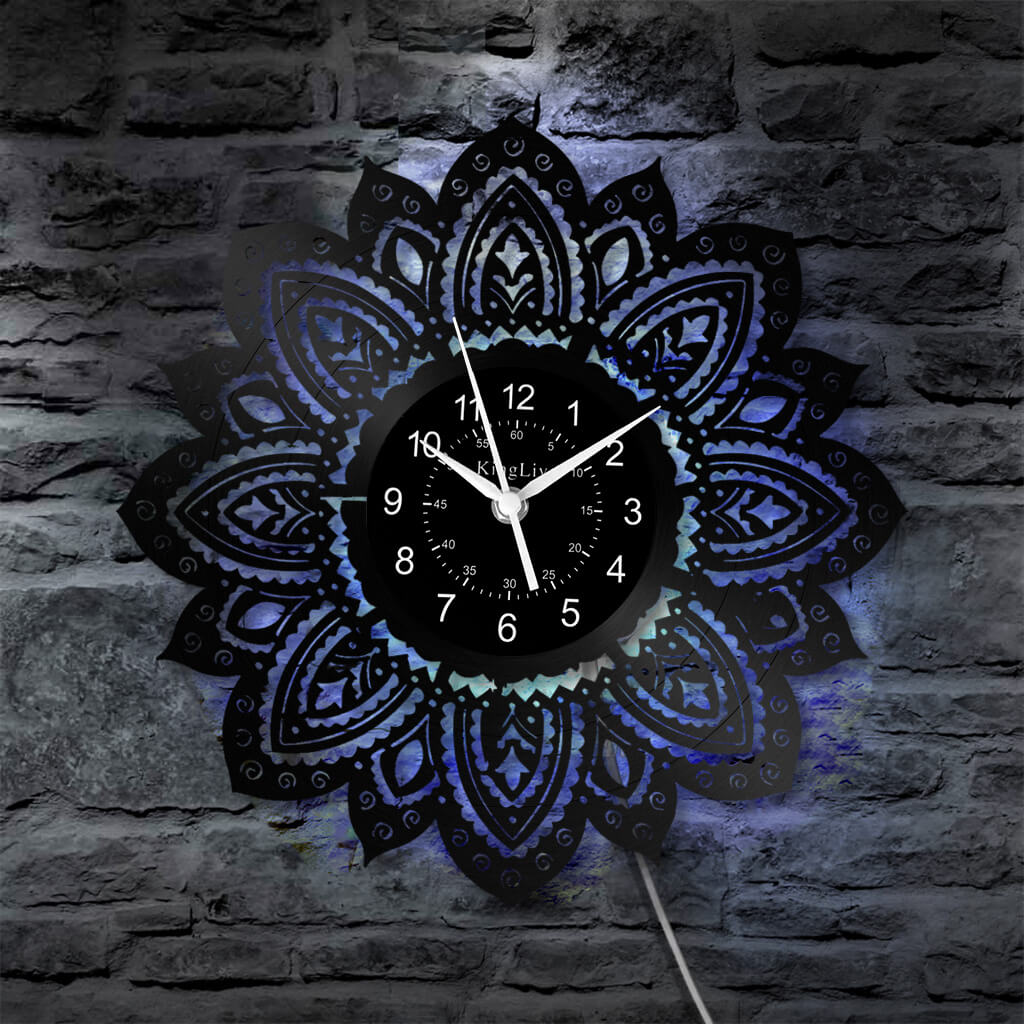 LED Vinyl Wall Clock | Lotus Flower Mandala Ornament | 12''