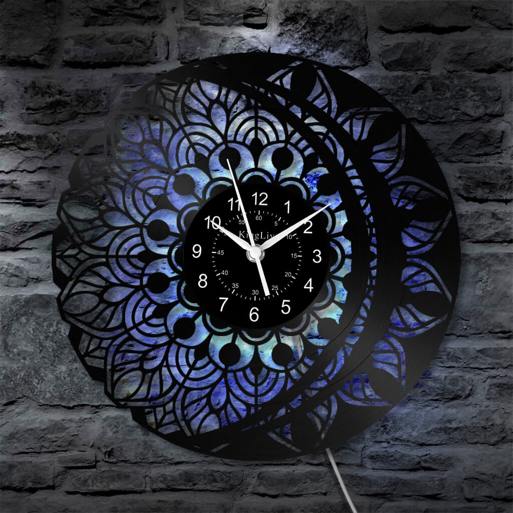 LED Vinyl Wall Clock | Lotus Flower Mandala Ornament | 12''