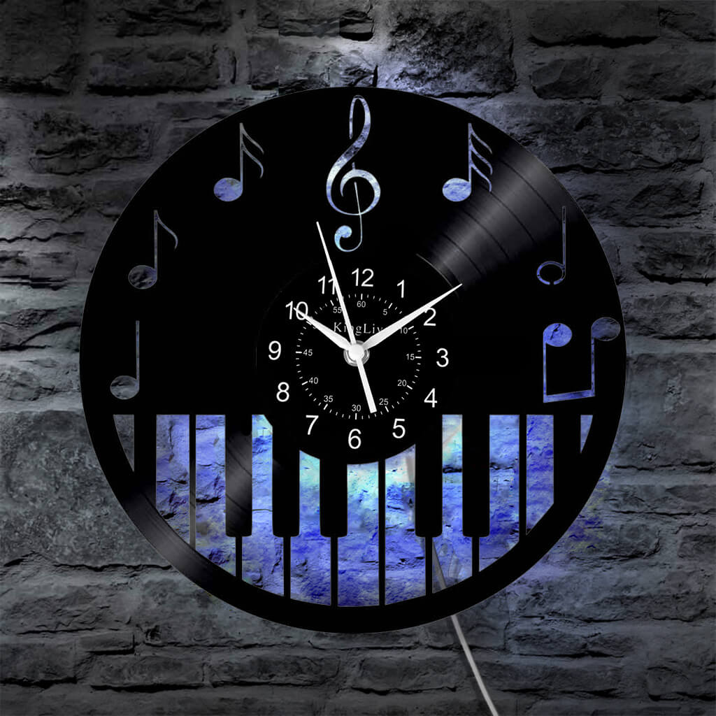 LED Vinyl Wall Clock | Piano Music Note | 12''