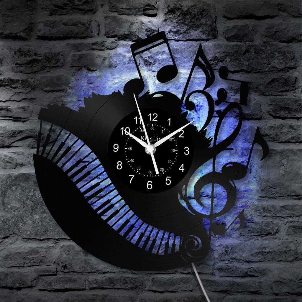 LED Vinyl Wall Clock | Piano Music Note | 12''