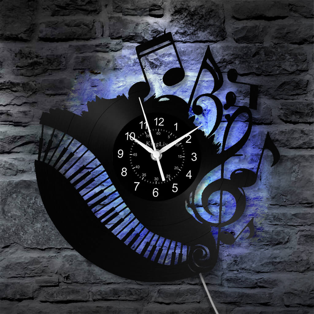 LED Vinyl Wall Clock | Piano Music Note | 12''