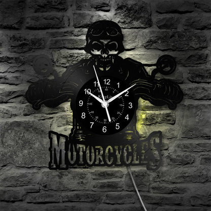 LED Vinyl Wall Clock | Motorcycle Skull | 0110WPB