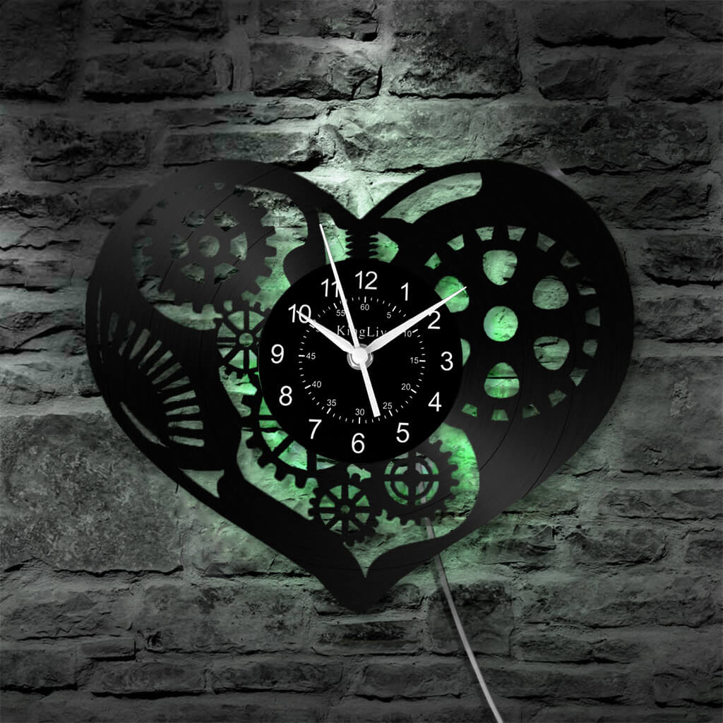 LED Vinyl Wall Clock | Steampunk Heart | 12'' | 0148WPB