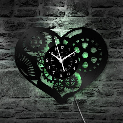 LED Vinyl Wall Clock | Steampunk Heart | 12'' | 0148WPB