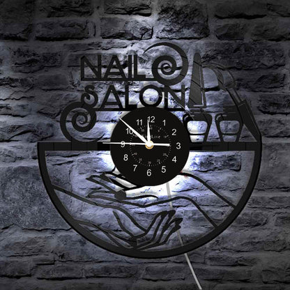 Nail Salon Led Vinyl Record Wall Clock