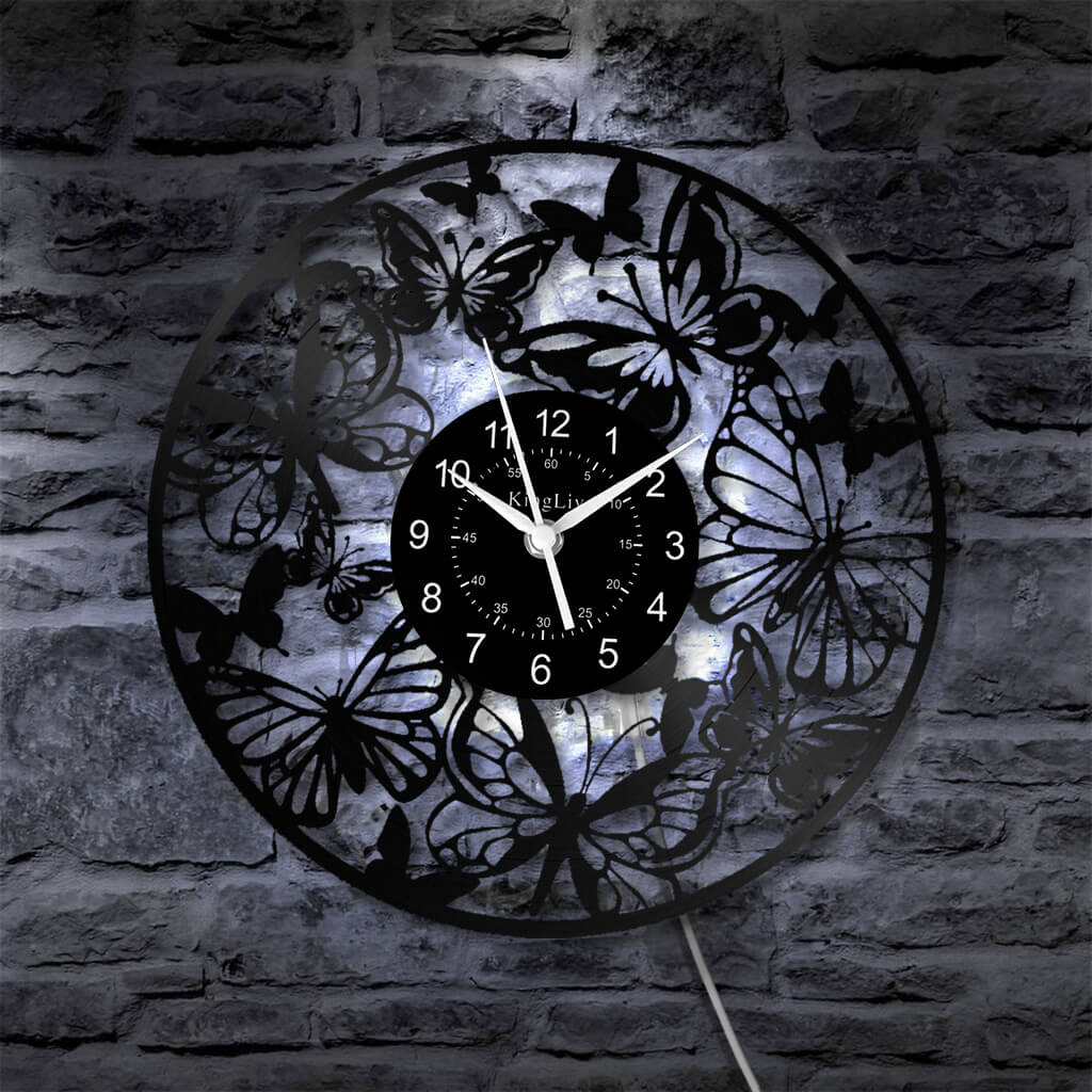LED Vinyl Wall Clock | Butterfly | 12'' | 0176WPB