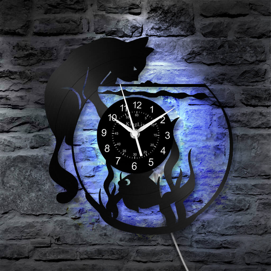 LED Vinyl Wall Clock | Cat Fish | 0113WPB