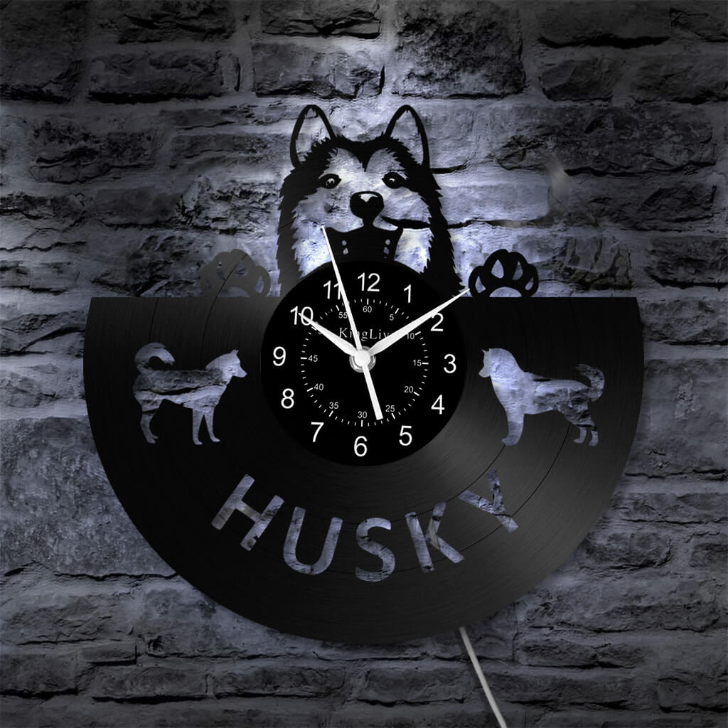 LED Vinyl Wall Clock | Husky Dog | 12'' | 0242WPB