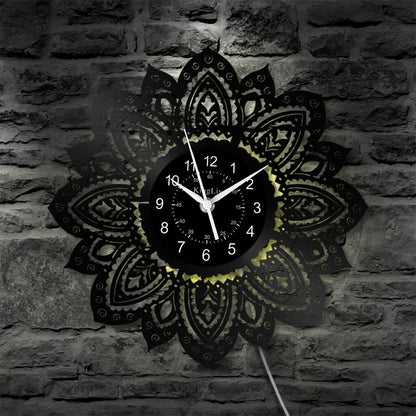LED Vinyl Wall Clock | Lotus Flower Mandala Ornament | 12''